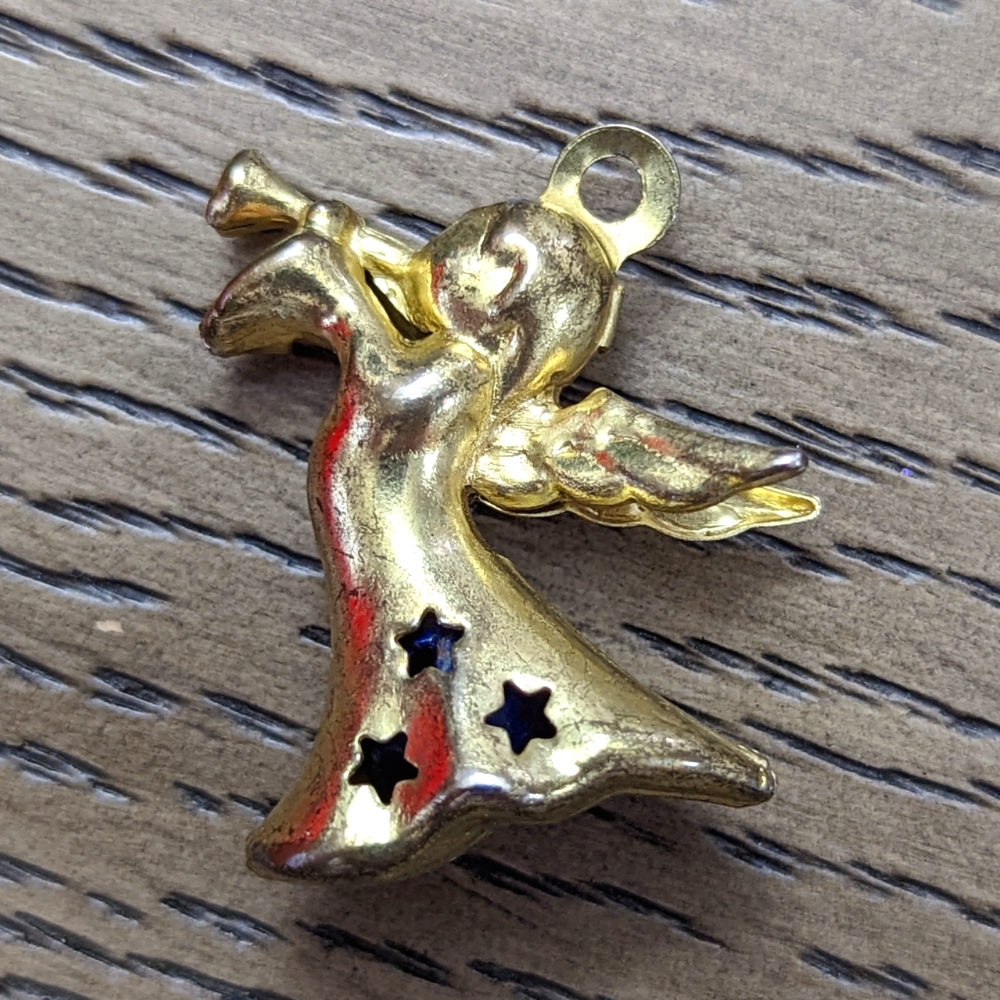 Vintage 70's/80's Angel With Horn Charm, Has Bell in Center and Rings